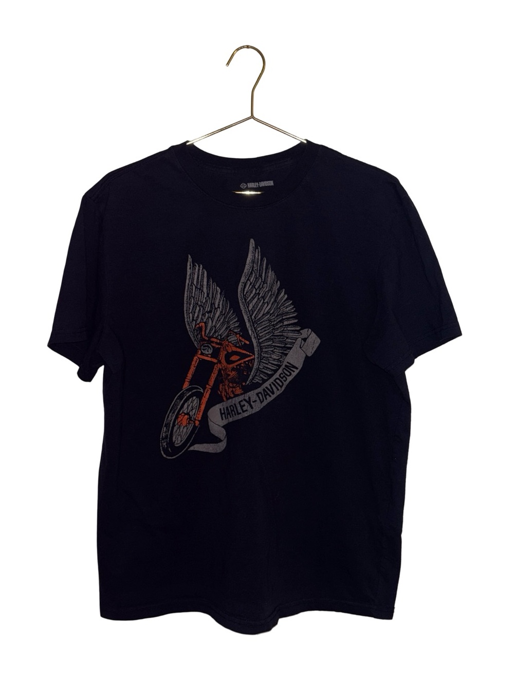 Harley-Davidson Men's Black Graphic Tee Winged Motorcycle Large